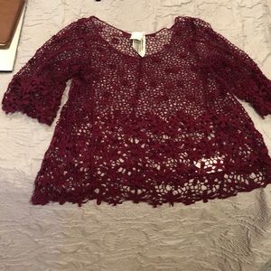 Free people crochet top 3/4 sleeve
